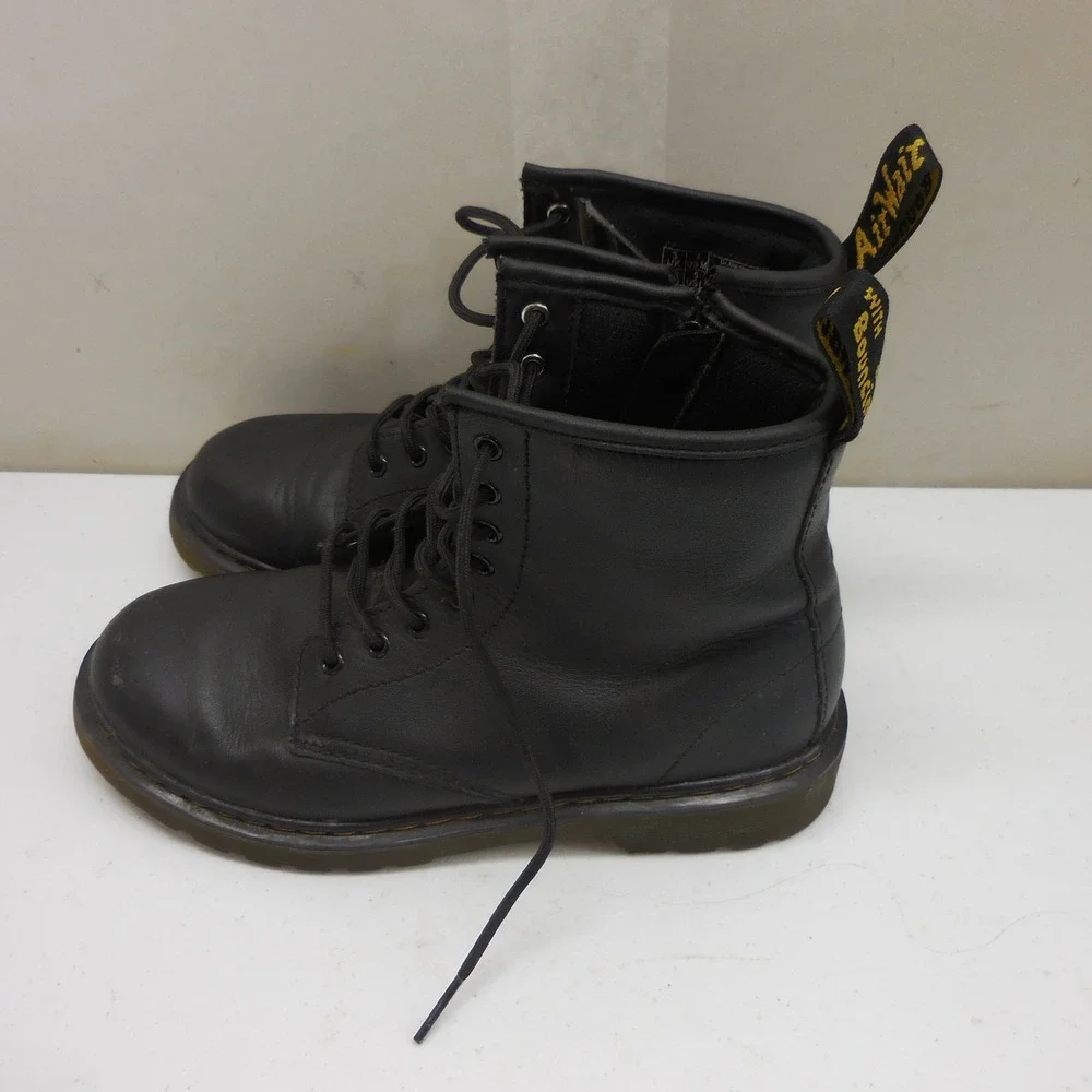 Dr. Martens 1460 J Black Leather Lace Up Side Zip Combat Boots Junior US 4M 5L